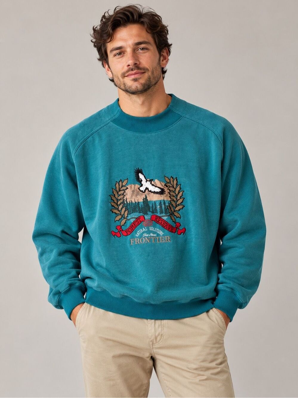 Vintage Northwest Territory Forest Reserve Eagle Teal Sweatshirt Large 90s